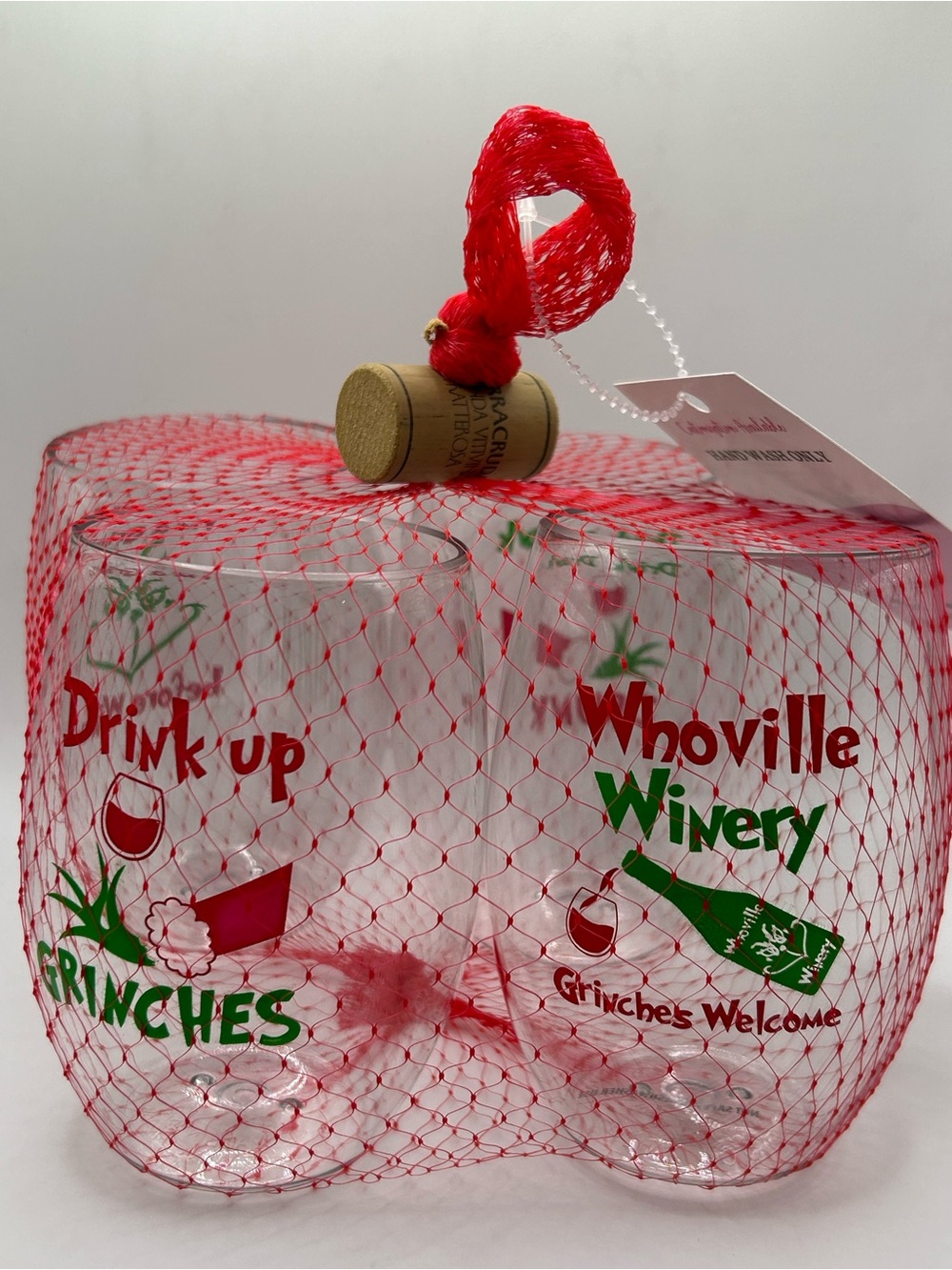 NWT Grinch Inspired Plastic Shatterproof Stemless Wine Glasses (set of 4)